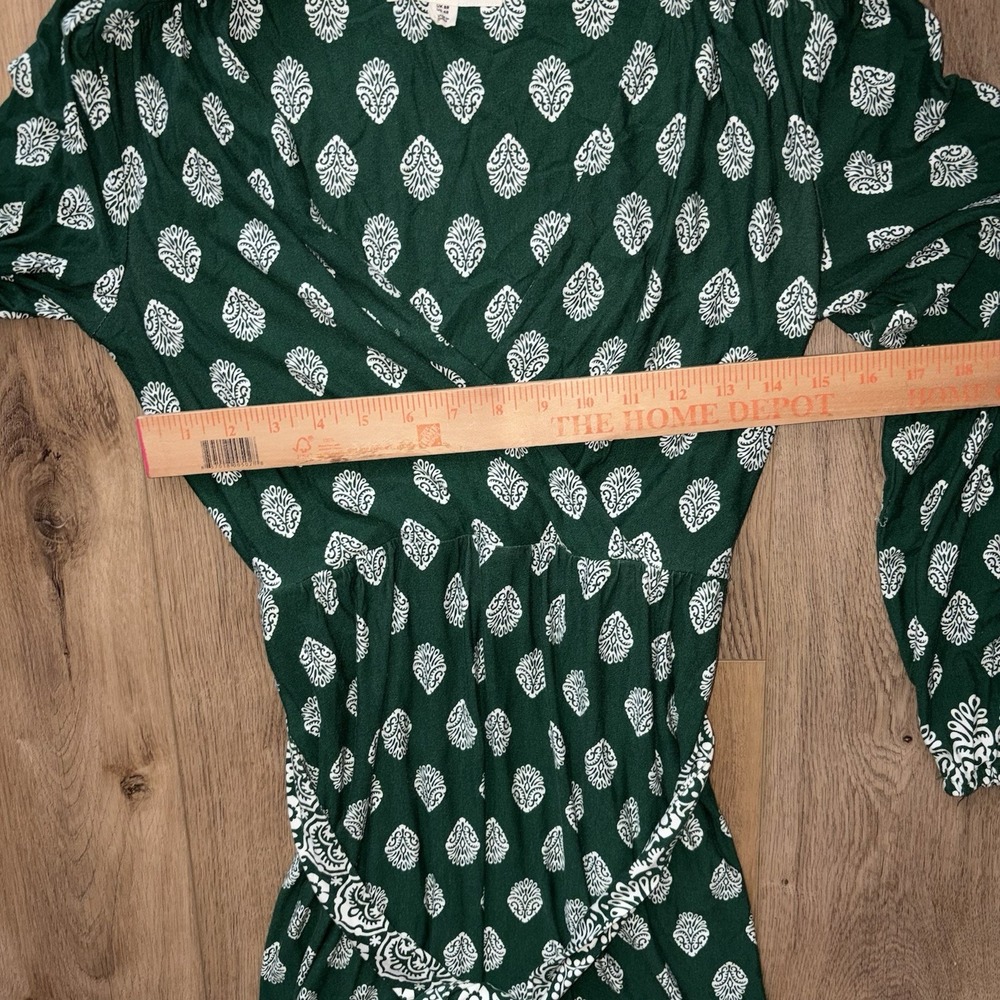 Boden Ophelia 4R Long Sleeve Maxi Wrap Dress Green White Printed Pockets - Picture 3 of 9